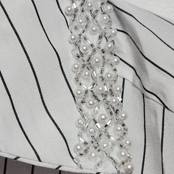 18 Centimeters Cropped Striped Shirt Womens Size Small Button Up Pearl Accents - Picture 3 of 4